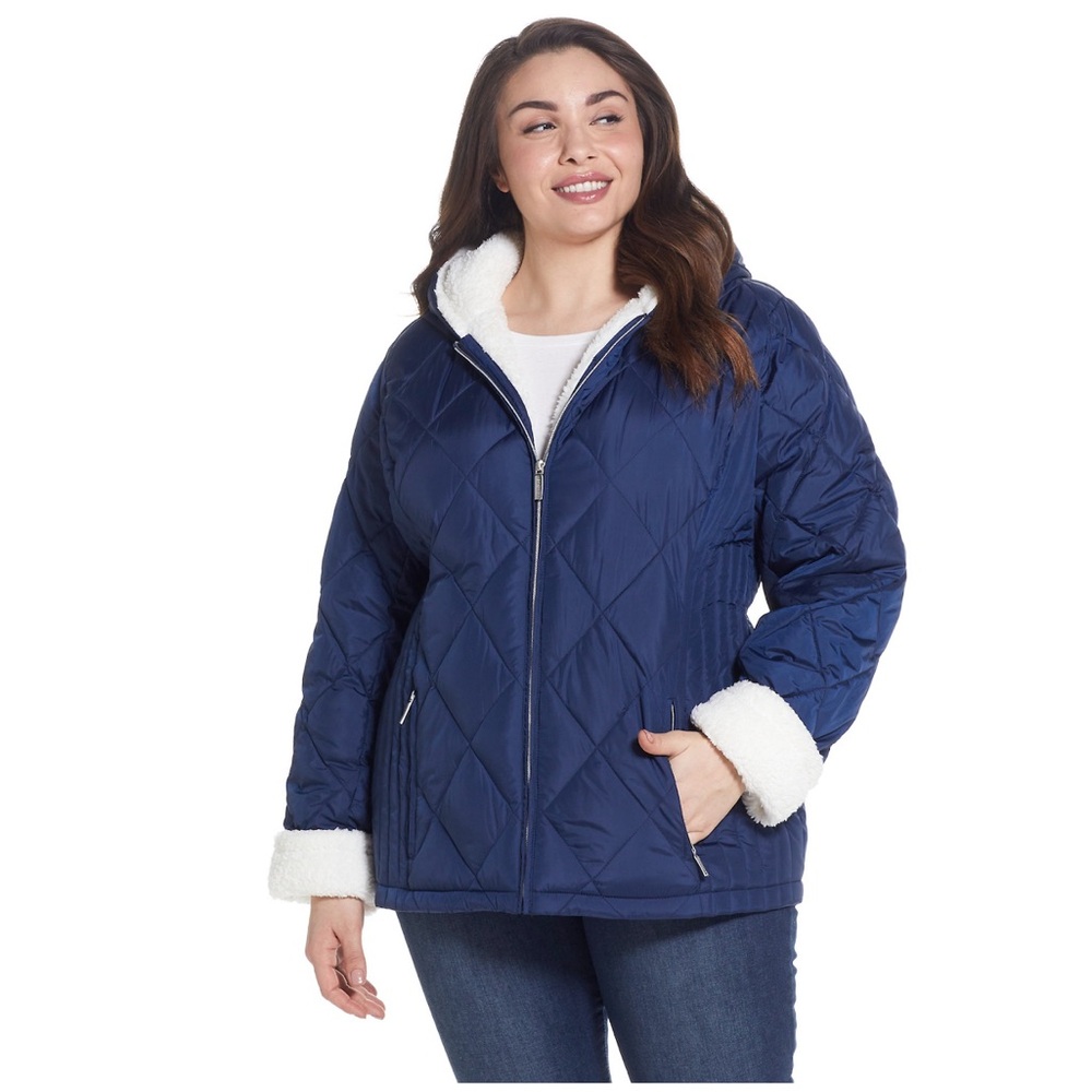 Plus Size Weathercast Sherpa-Trim Quilted Puffer Jacket